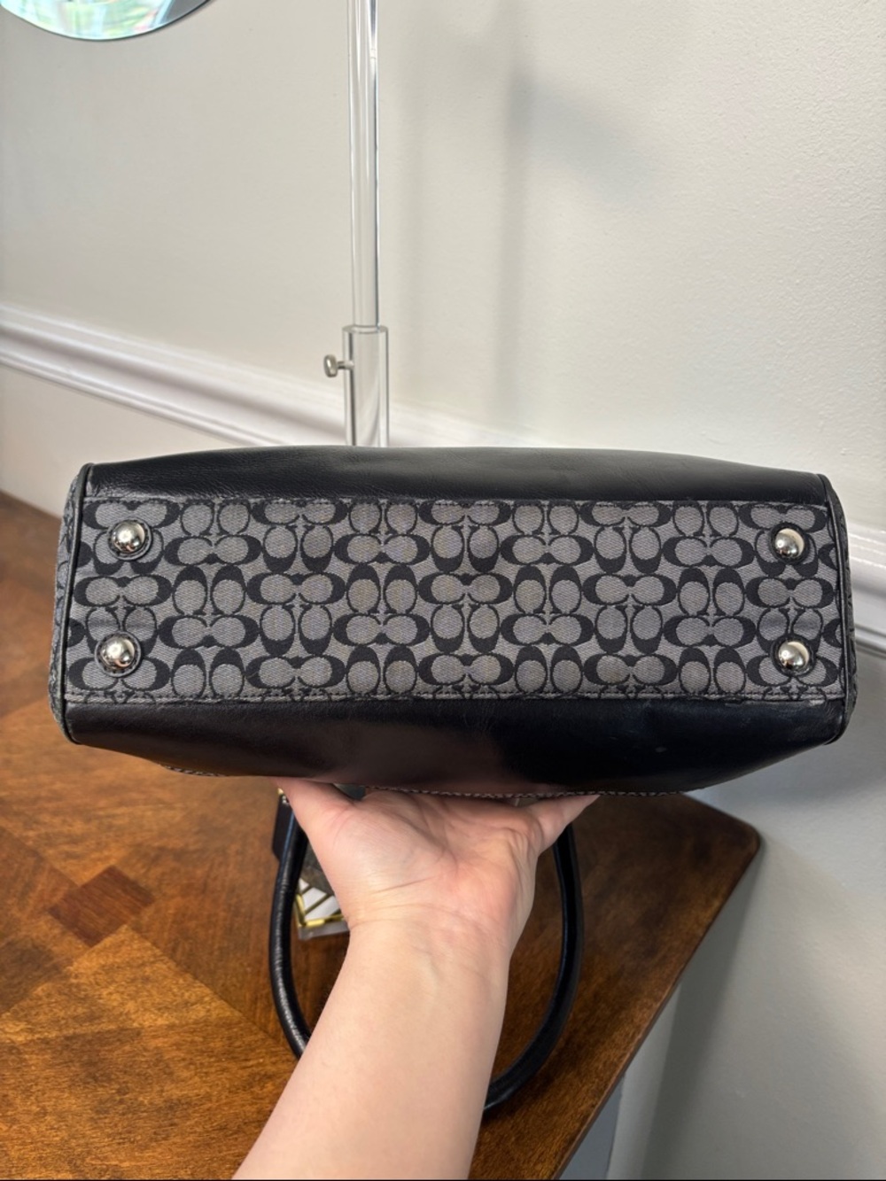 Coach Signature Canvas Shoulder Bag in Black and Gray - Picture 13 of 16